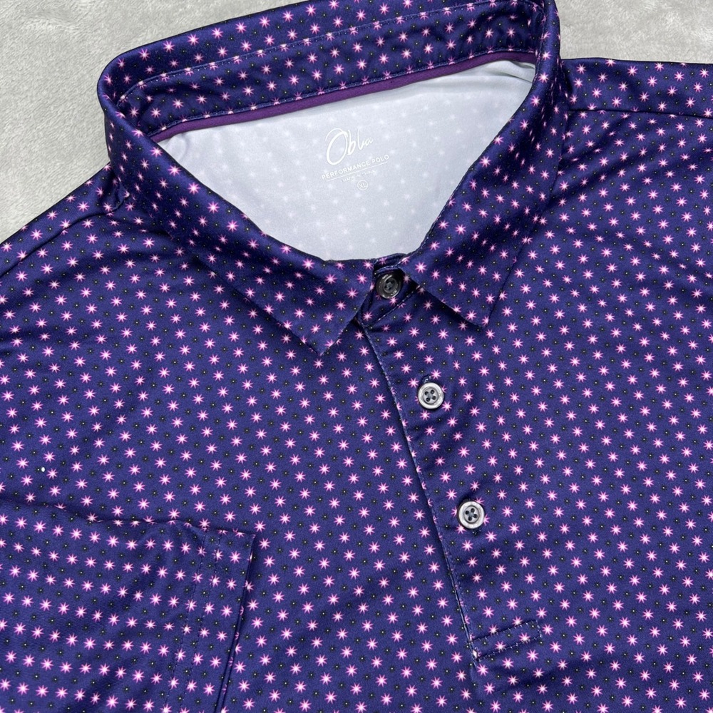 Obla Performance Golf‎ Polo Shirt Mens XL Purple Geometric Short Sleeve Stretch